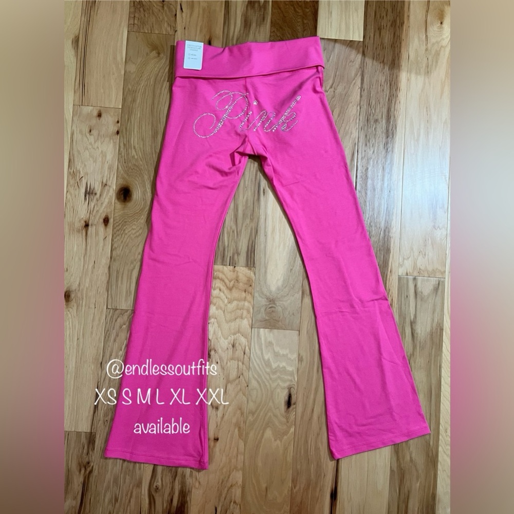 VS PINK PINK BLING LIMITED EDITION FLARE LEGGINGS IN CARMINE ROSE PINK